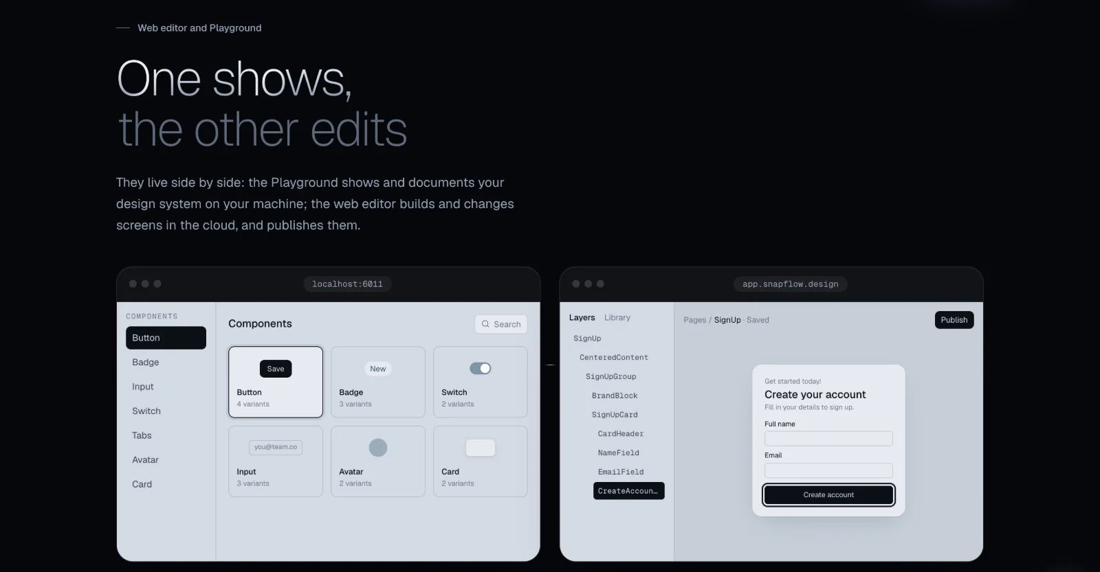 The Playground and the web editor side by side as real windows.